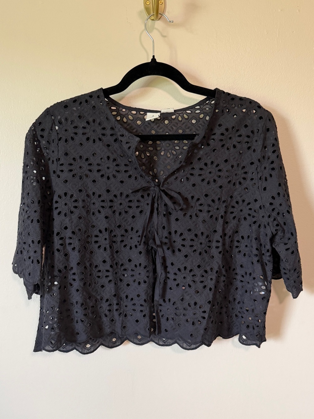NWT joie black eyelet tie from blouse 100% cotton coastal summer lightweight M
